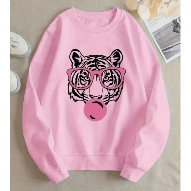 Damen Sweatshirt Tiger-Grafikdesign Baumwolle