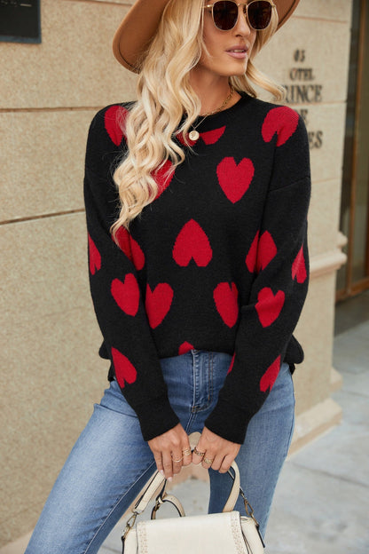 Damen Pullover Herzmotiv Lässiger Schnitt Norvielle