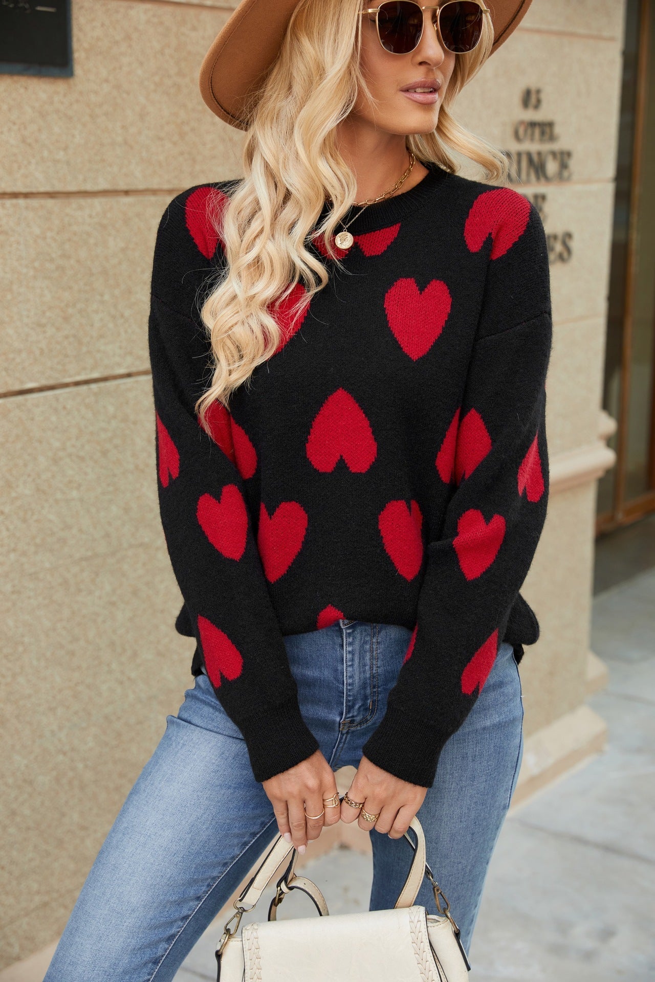 Damen Pullover Herzenmuster Lässiger Schnitt Norvielle
