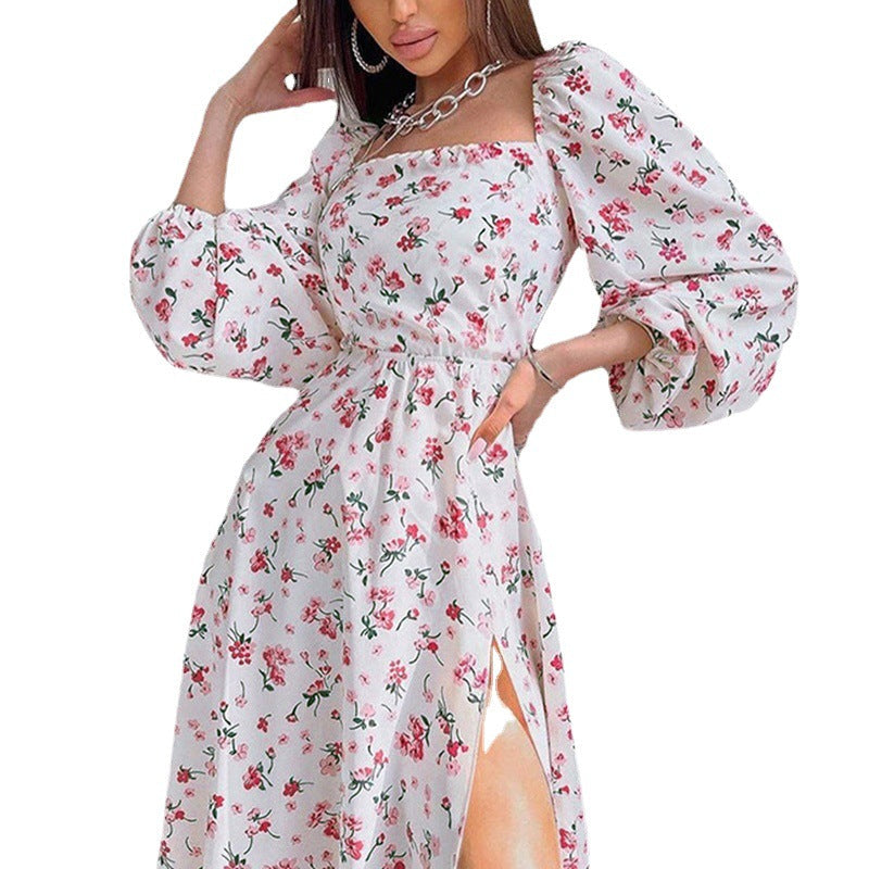 Damen Maxikleid Langärmlig Rüschen Floralmuster Norvielle