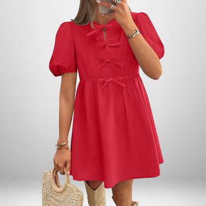 Damen Kurzkleid Puffärmel Schleifendetails Norvielle