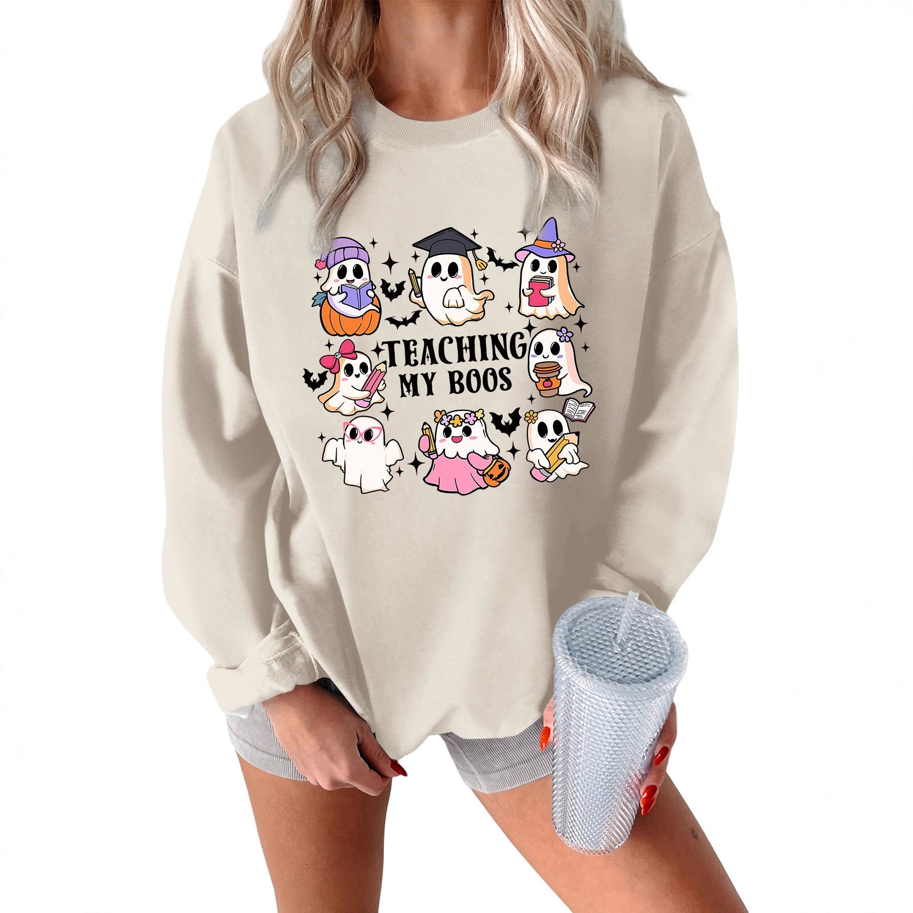 Damen Sweatshirt Halloween-Motiv Lässiger Schnitt Grün - Norvielle