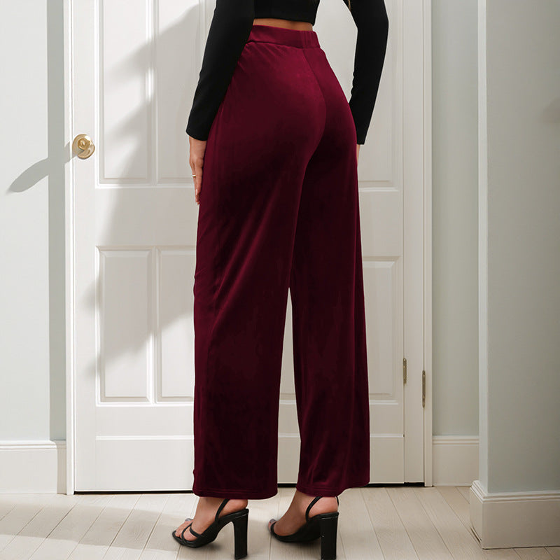 Damen Samt-Hose Weit Elastischer Bund Hoch Norvielle