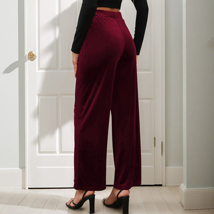 Damen Samt-Hose Weit Elastischer Bund Hoch Norvielle
