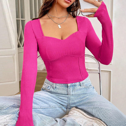 Damen Langarmshirt Rippstruktur Quadrat-Ausschnitt Norvielle - Norvielle