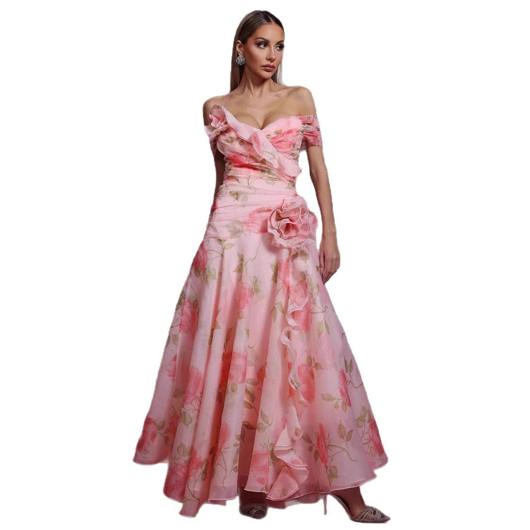 Damen Maxikleid Blumenmuster Fließend Elegant Norvielle