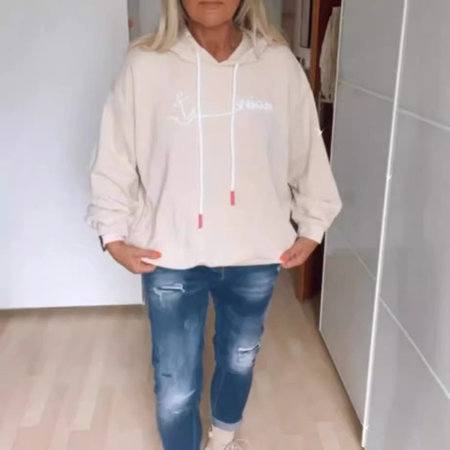 Damen Kapuzenpullover Moderner Schriftaufdruck Baumwolle
