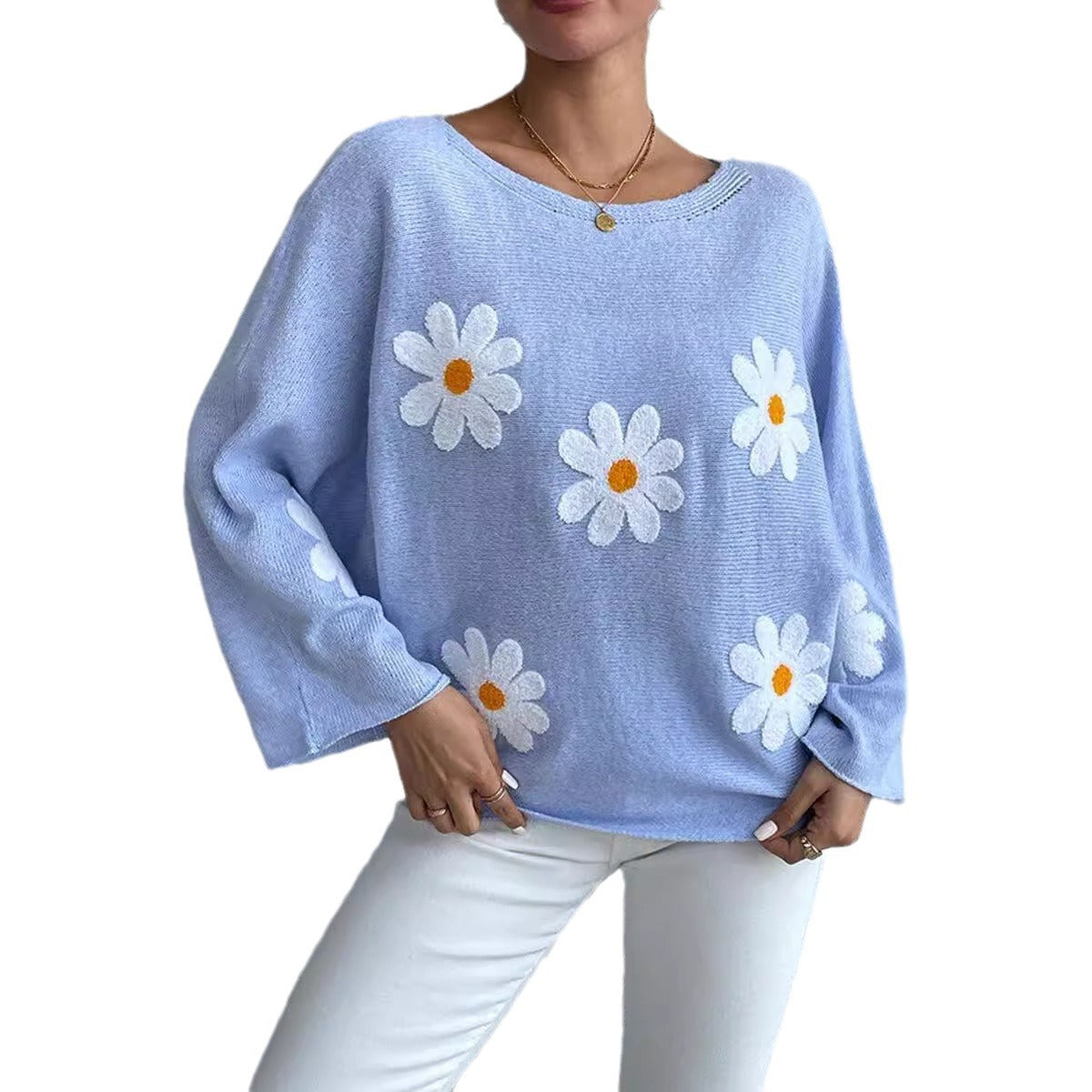 Damen Strickpullover Blumendesign Weit Norvielle