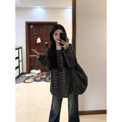Damen Oversized-Shirt Gestreift Weite Ärmel -Weiß