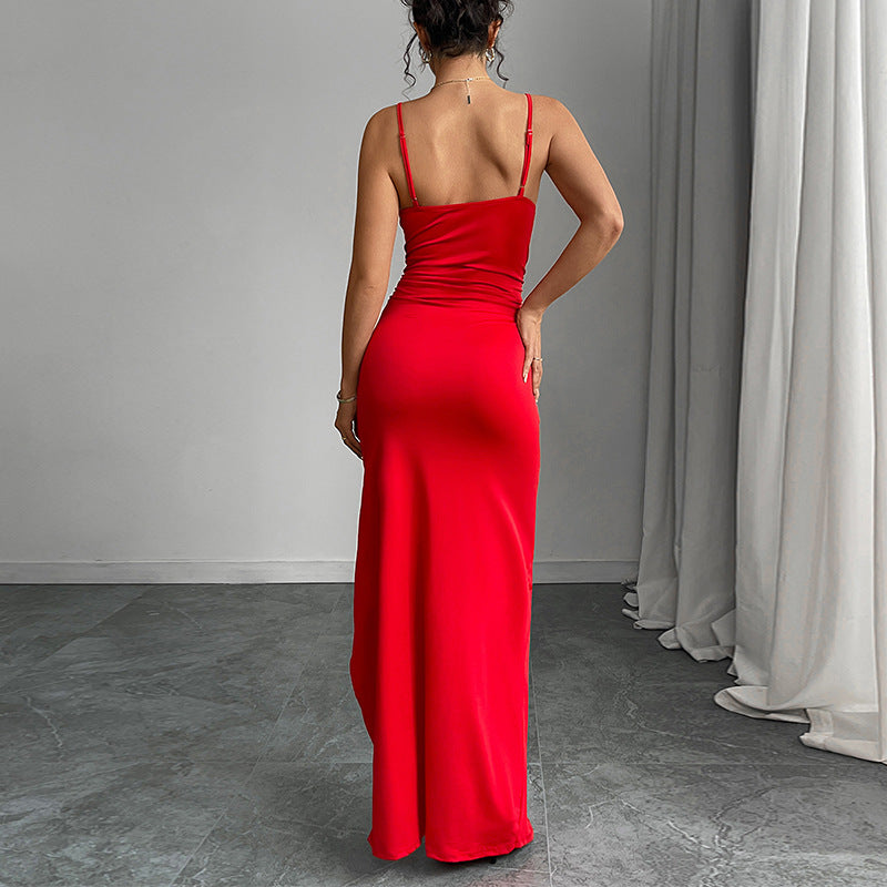 Damen Maxikleid V-Ausschnitt Seidenchiffon