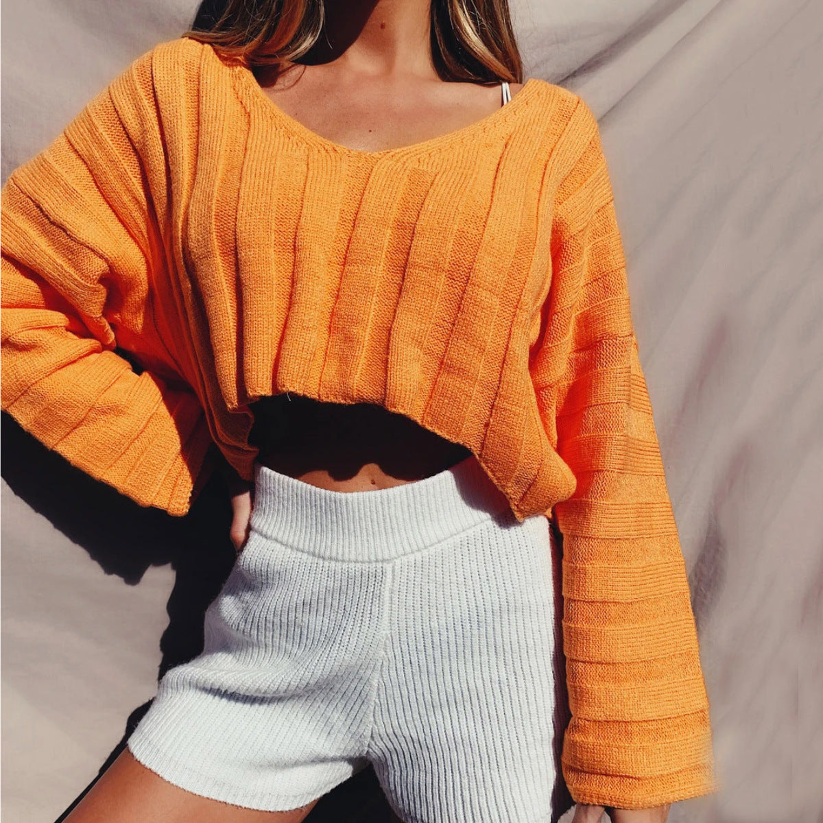 Damen Strickpullover Cropped Längsärmig Norvielle
