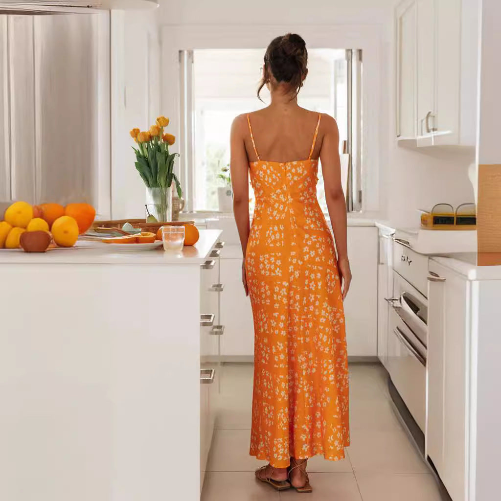 Damen Maxikleid mit verstellbaren Trägern Floralmuster