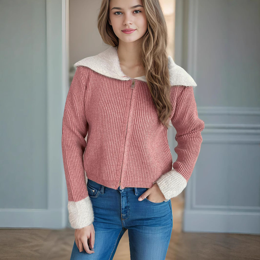 Damen Strickjacke mit Reißverschluss Norvielle Bequem Puffärmel