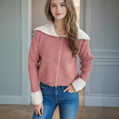 Damen Strickjacke mit Reißverschluss Norvielle Bequem Puffärmel