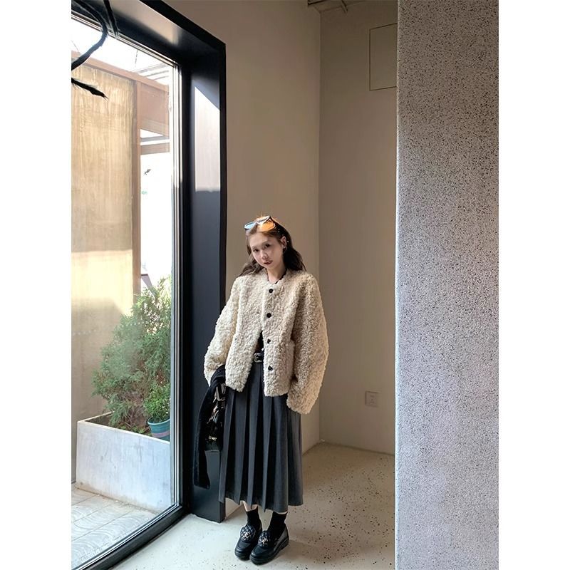 Damen Plüschjacke mit Knöpfen Norvielle