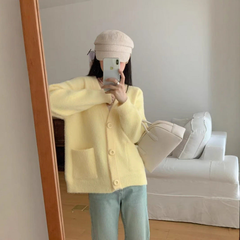 Damen Flauschiger Cardigan mit Knöpfen und Taschen Norvielle - Norvielle