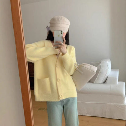 Damen Flauschiger Cardigan mit Knöpfen und Taschen Norvielle - Norvielle