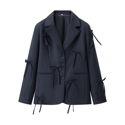 Damen Blazerjacke Dekorativ Mit Binde-Details
