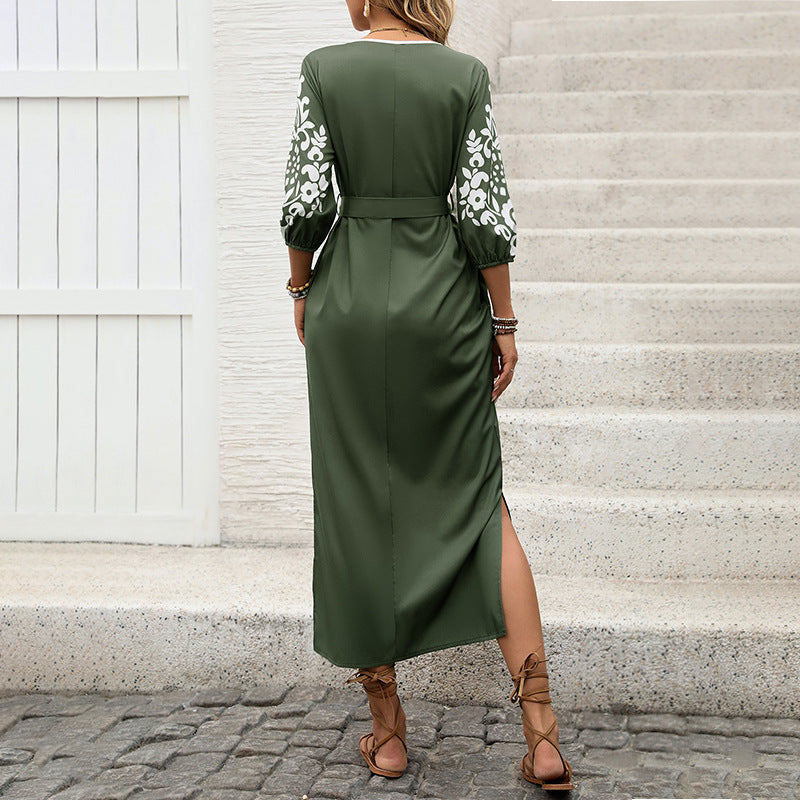 Damen Maxikleid Florales Muster Bauchfrei Taillengürtel Norvielle
