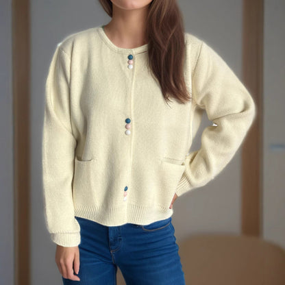 Damen Strickjacke Bunt Knöpfe Taschen Norvielle