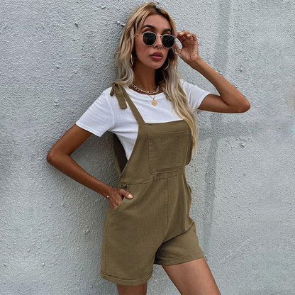 Damen Latzshorts Praktische Taschen Verstellbare Träger Norvielle