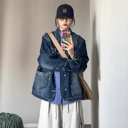 Damen Denim-Jacke Große Taschen Norvielle