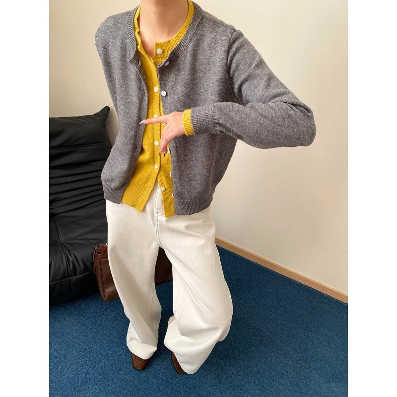 Damen Strickcardigan Klassisch Knöpfe Beige
