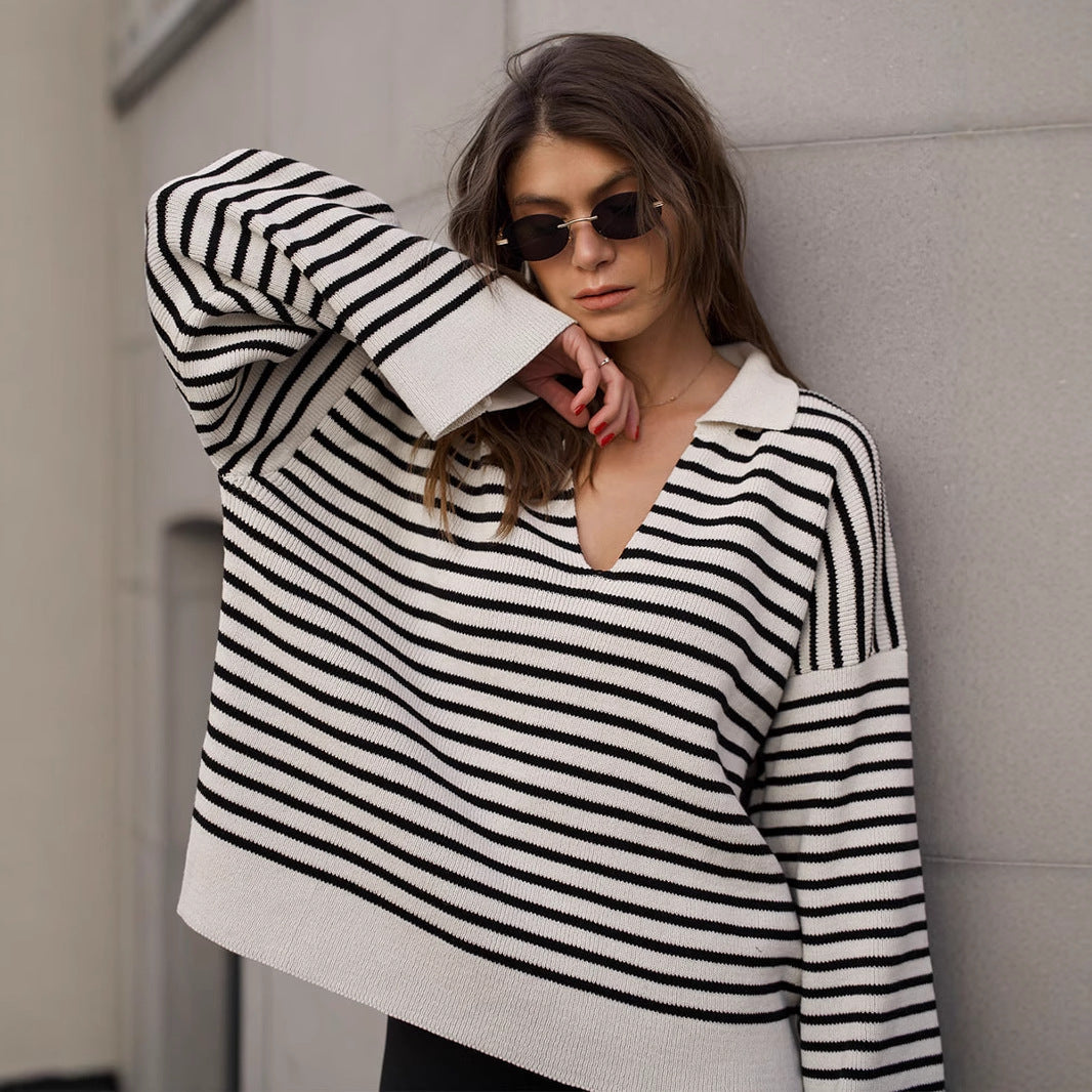 Damen Strickpullover Gestreift Gemütlich Norvielle