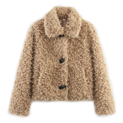 Damen Teddyjacke Kuschelig Knopfverschluss Norvielle