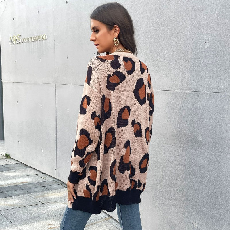 Damen Cardigan Lässig Leopardenmuster Offener Schnitt