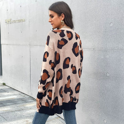 Damen Cardigan Lässig Leopardenmuster Offener Schnitt