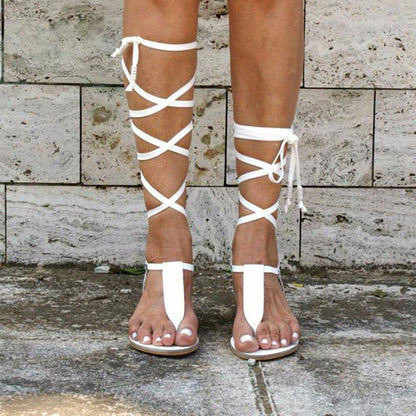 Damen Gladiator Sandalen Leder Beige - Norvielle