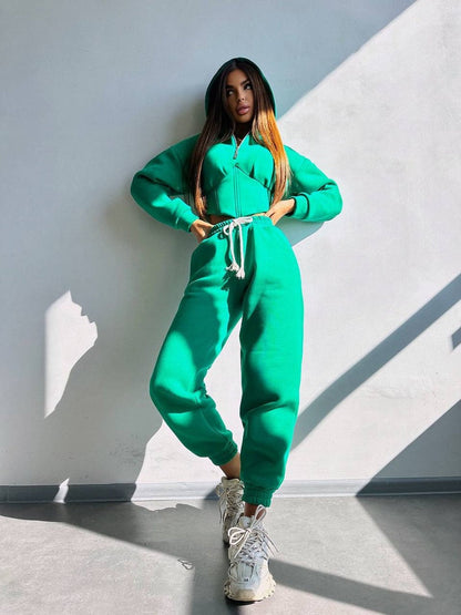 Damen Sportoutfit Cropped Jacke Jogginghose