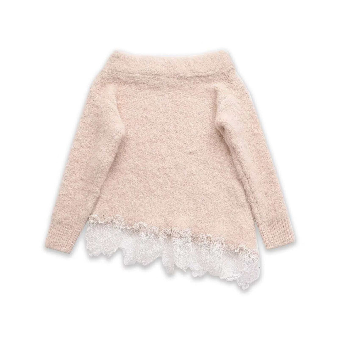 Damen Pullover Spitzenabschluss Weiß