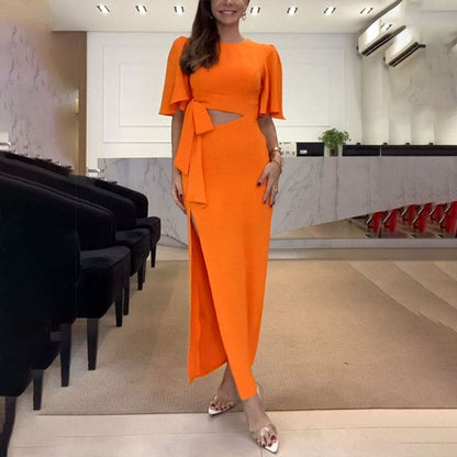 Damen Maxikleid Elegant Schlitz Fließendes Oberteil Norvielle