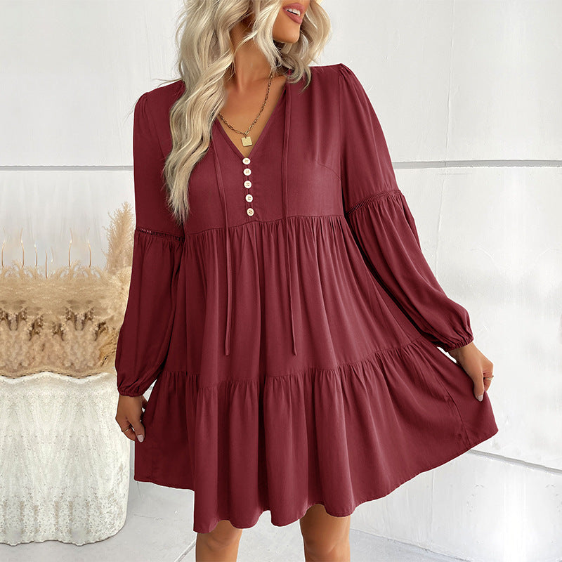 Damen Wickelkleid mit Knöpfen und Volumenärmeln Norvielle