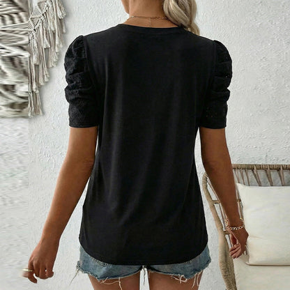 Damen T-Shirt Feine Baumwolle Puffärmel Weiß