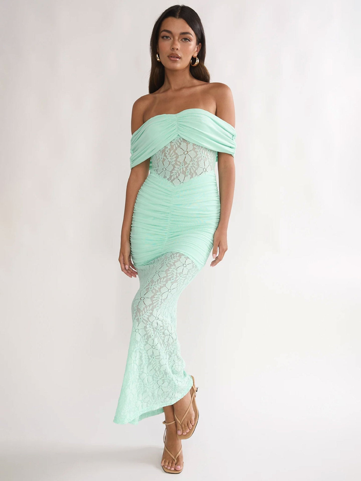 Damen Cocktailkleid Spitze Oberteil Fließender Rock Norvielle