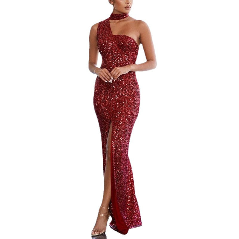 Damen Abendkleid Asymmetrisch Pailletten Norvielle