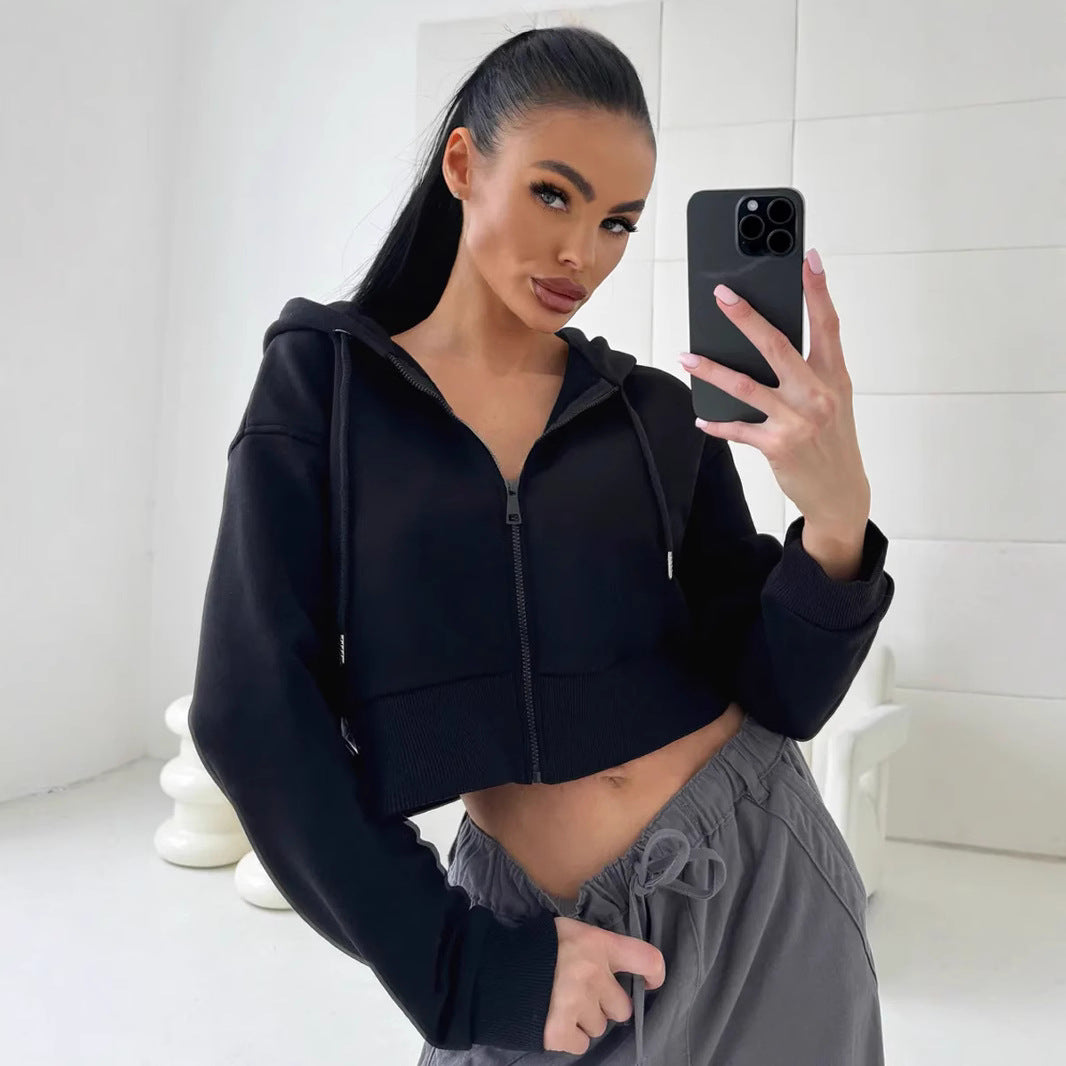 Damen Cropped Hoodie Sportlich Mit Kängurutasche Weite Ärmel Norvielle