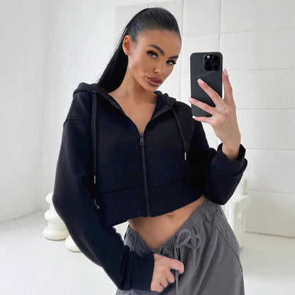 Damen Cropped Hoodie Sportlich Mit Kängurutasche Weite Ärmel Norvielle