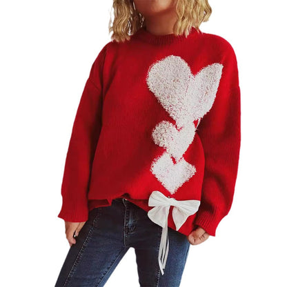 Damen Strickpullover Herzdesign mit Schleife
