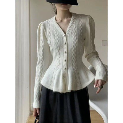 Damen Strickjacke Tailliert Zopfmuster Norvielle