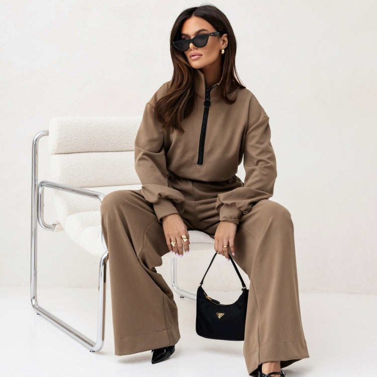 Damen Jumpsuit Sportlich Hoher Kragen Moderner Reißverschluss