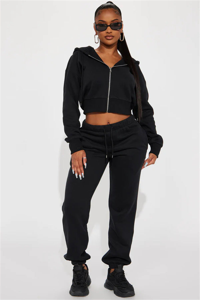 Damen Sweatset Cropped Hoodie Weite Hose Norvielle