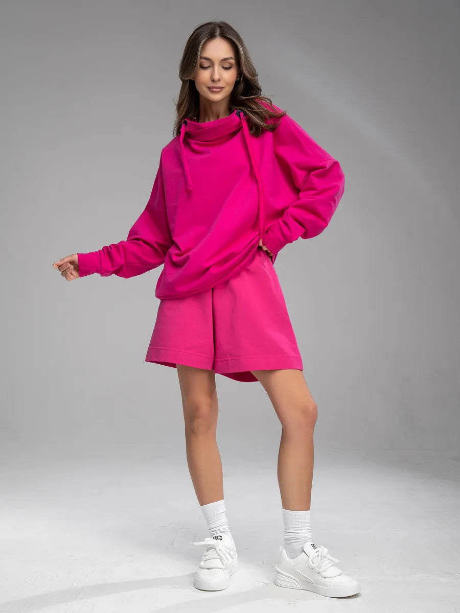 Damen Hoodie Shorts Set mit Kängurutasche Norvielle