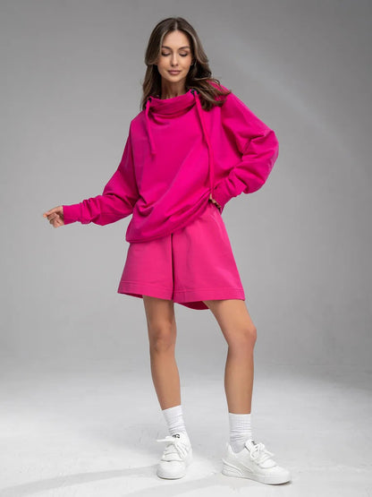 Damen Hoodie Shorts Set mit Kängurutasche Norvielle