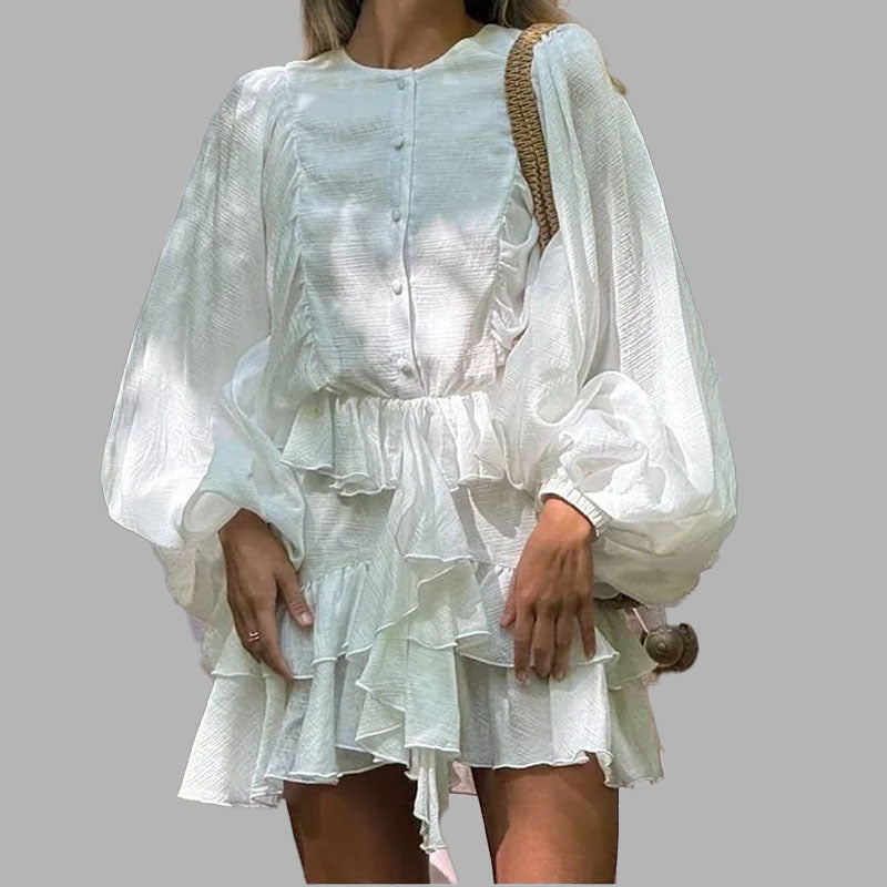 Damen Rüschenkleid Voluminöse Ärmeln Norvielle