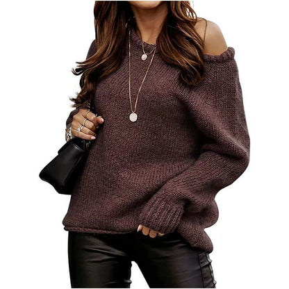 Damen Strickpullover Schulterfrei Oversized Norvielle