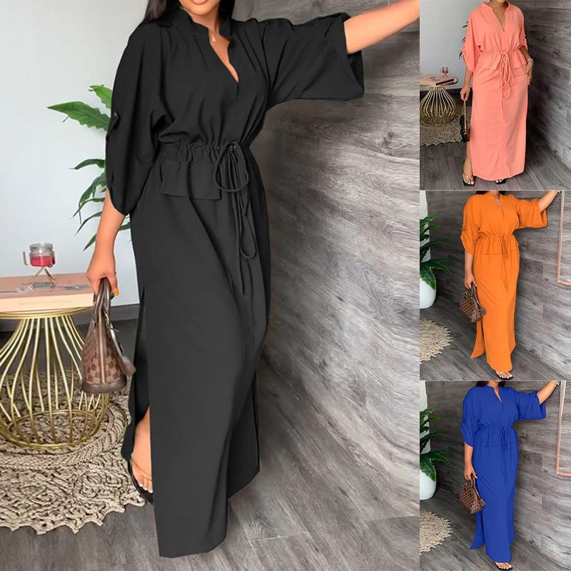 Damen Maxikleid Tailliert Offener Kragen Norvielle - Norvielle